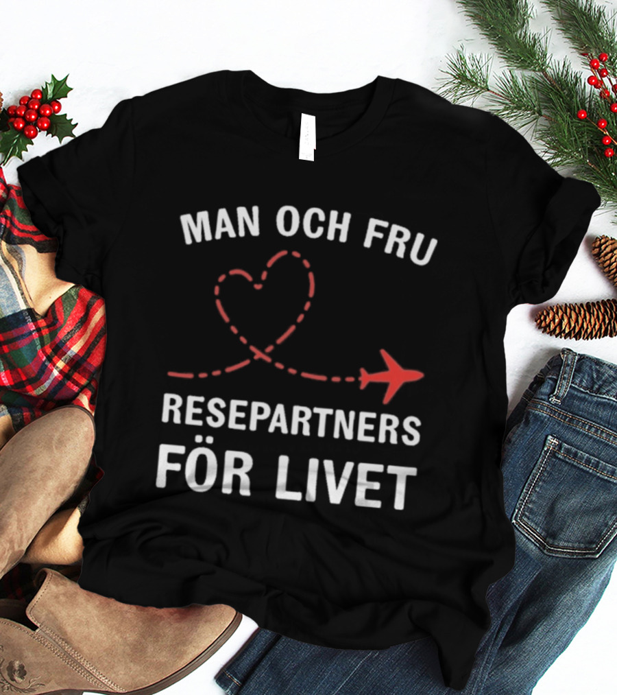 Man Och Fru Resepartners För Livet Flygplan Hjärtformad Resväg T-Shirt