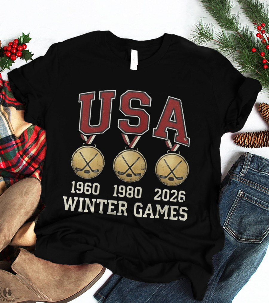 USA Winter Games 1960 1980 2026 Medals Hockey T-Shirt