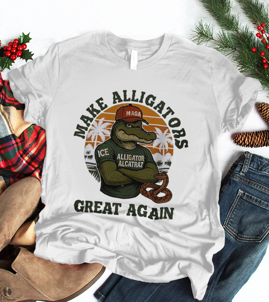 MAGA Alligator Alcatraz Make Alligators Great Again ICE Tropical Trees T-Shirt