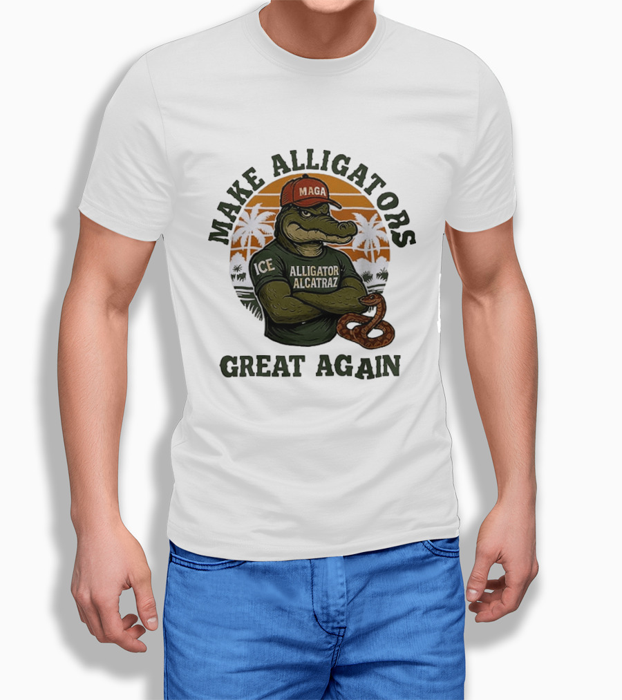 MAGA Alligator Alcatraz Make Alligators Great Again ICE Tropical Trees T-Shirt