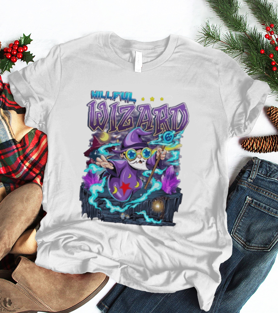 Willful Wizard Magical Adventure With Cosmic Crystals And Crescent Moons T-Shirt