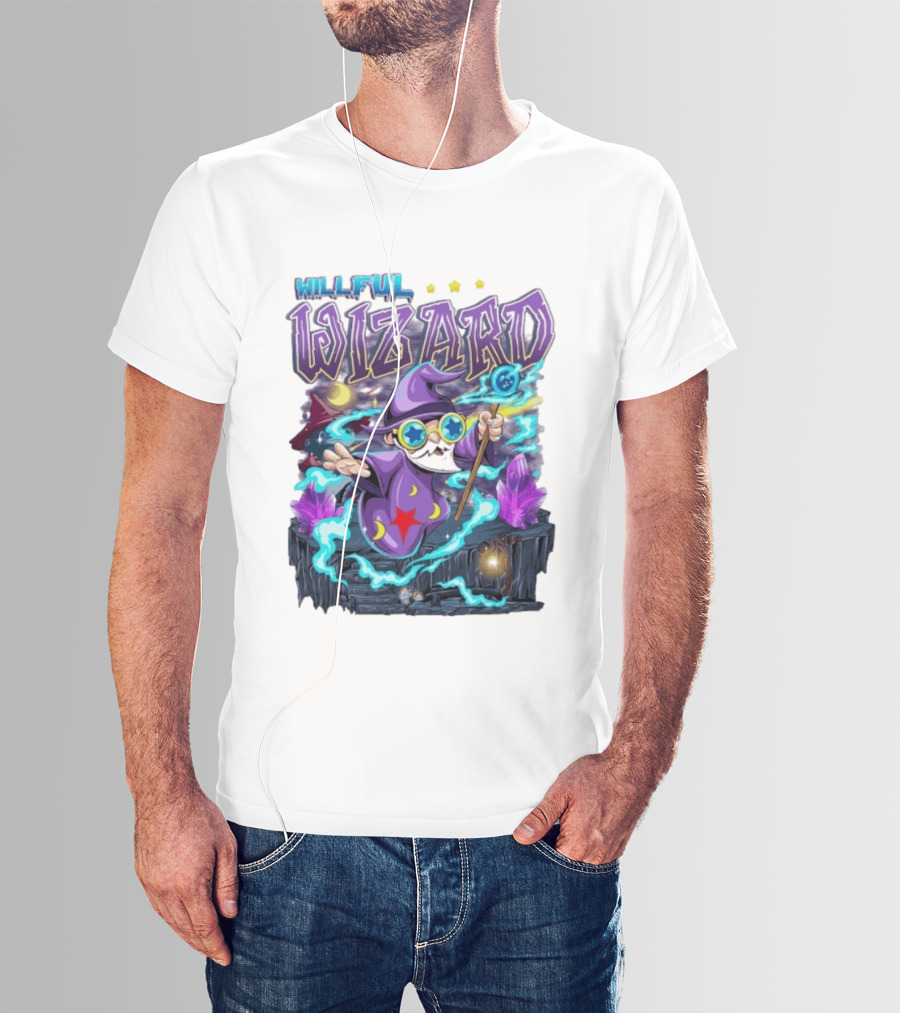Willful Wizard Magical Adventure With Cosmic Crystals And Crescent Moons T-Shirt