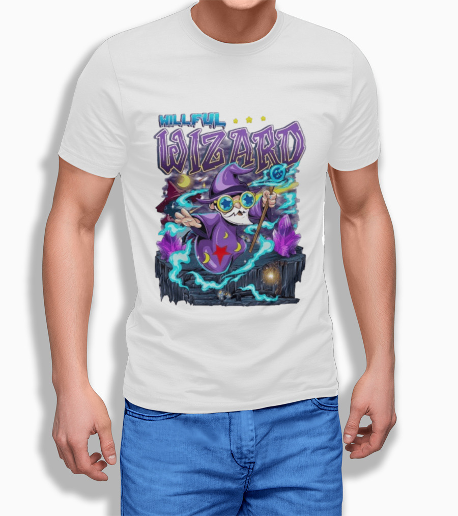 Willful Wizard Magical Adventure With Cosmic Crystals And Crescent Moons T-Shirt