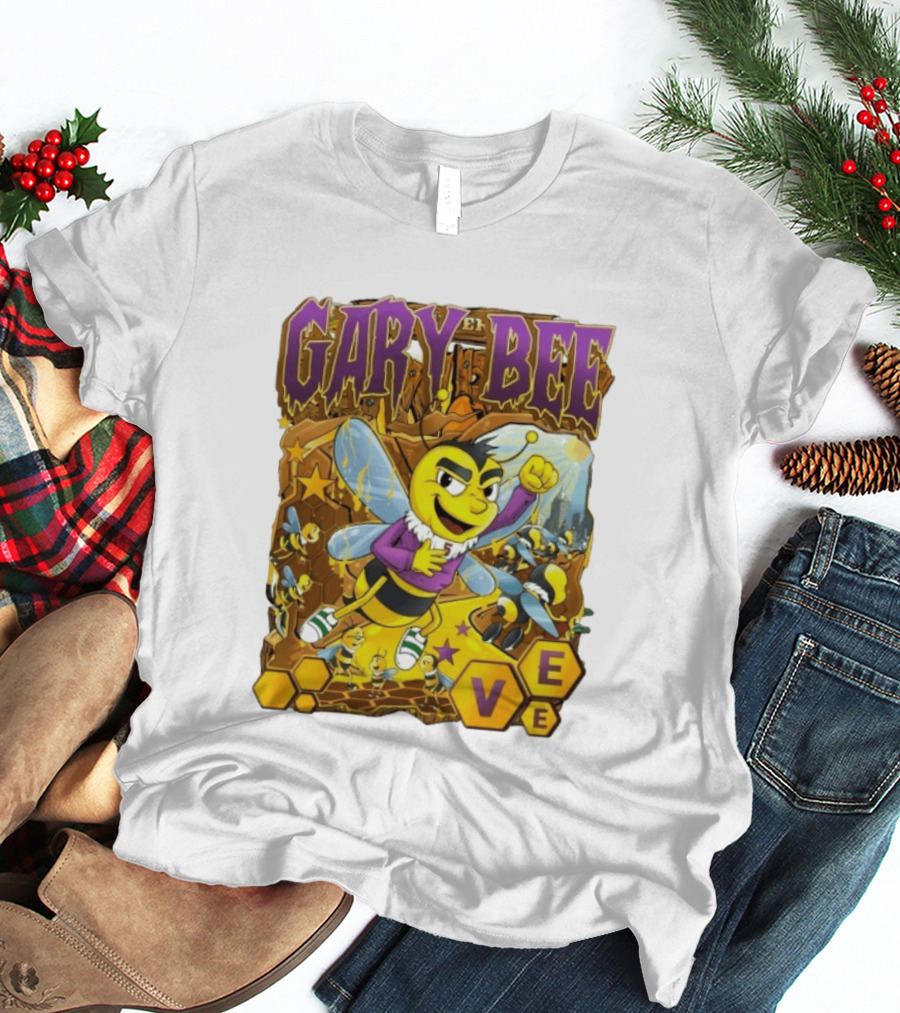 Gary Bee Cartoon Bee Character In Purple Jersey With Stars And Soccer T-Shirt