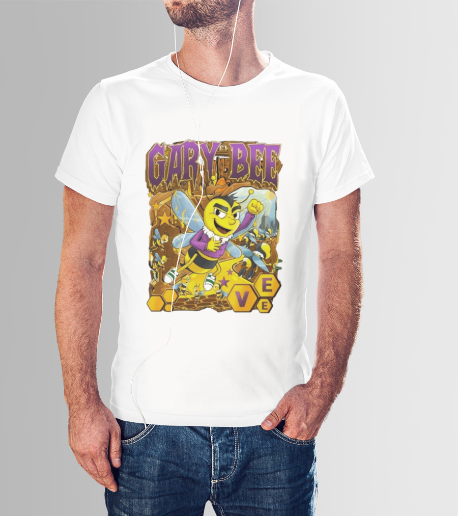 Gary Bee Cartoon Bee Character In Purple Jersey With Stars And Soccer T-Shirt