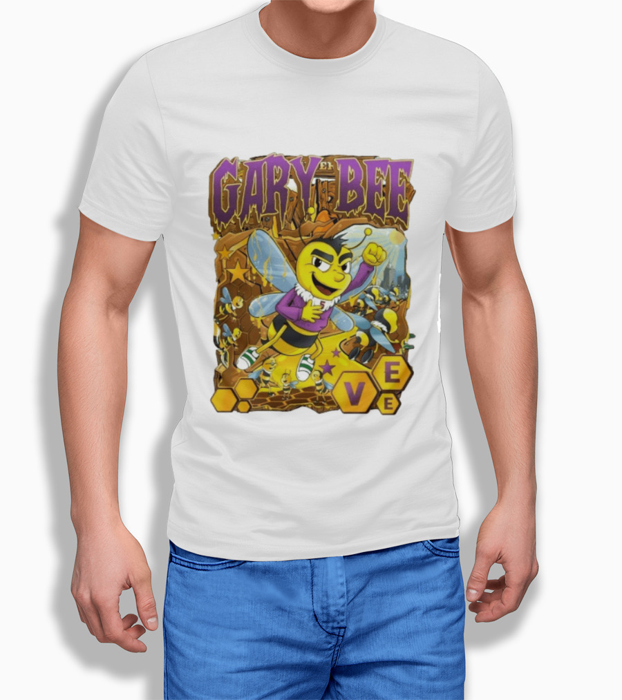 Gary Bee Cartoon Bee Character In Purple Jersey With Stars And Soccer T-Shirt