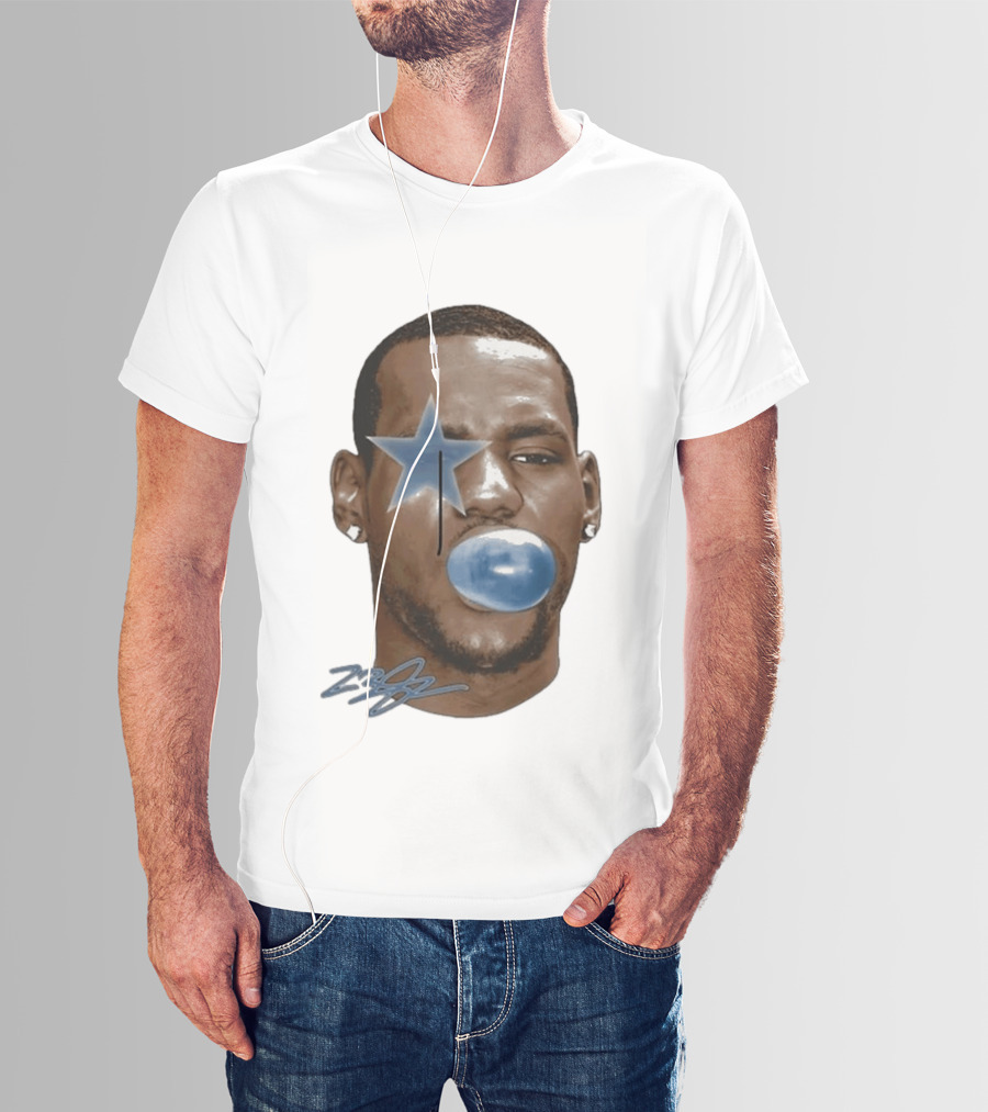 Lebron James Bubble Gum Blue Star Face T-Shirt