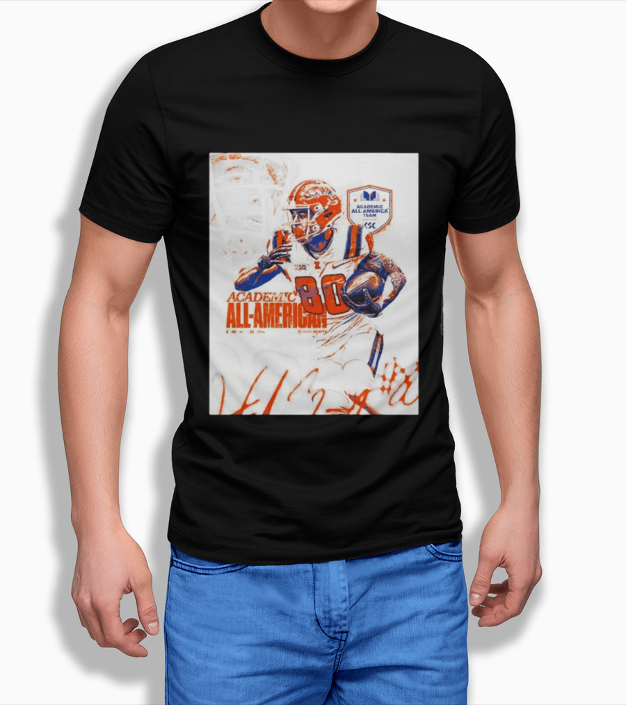 Academic All American Hank Beatty 80 Illinois Fighting Illini Football Team T-Shirt