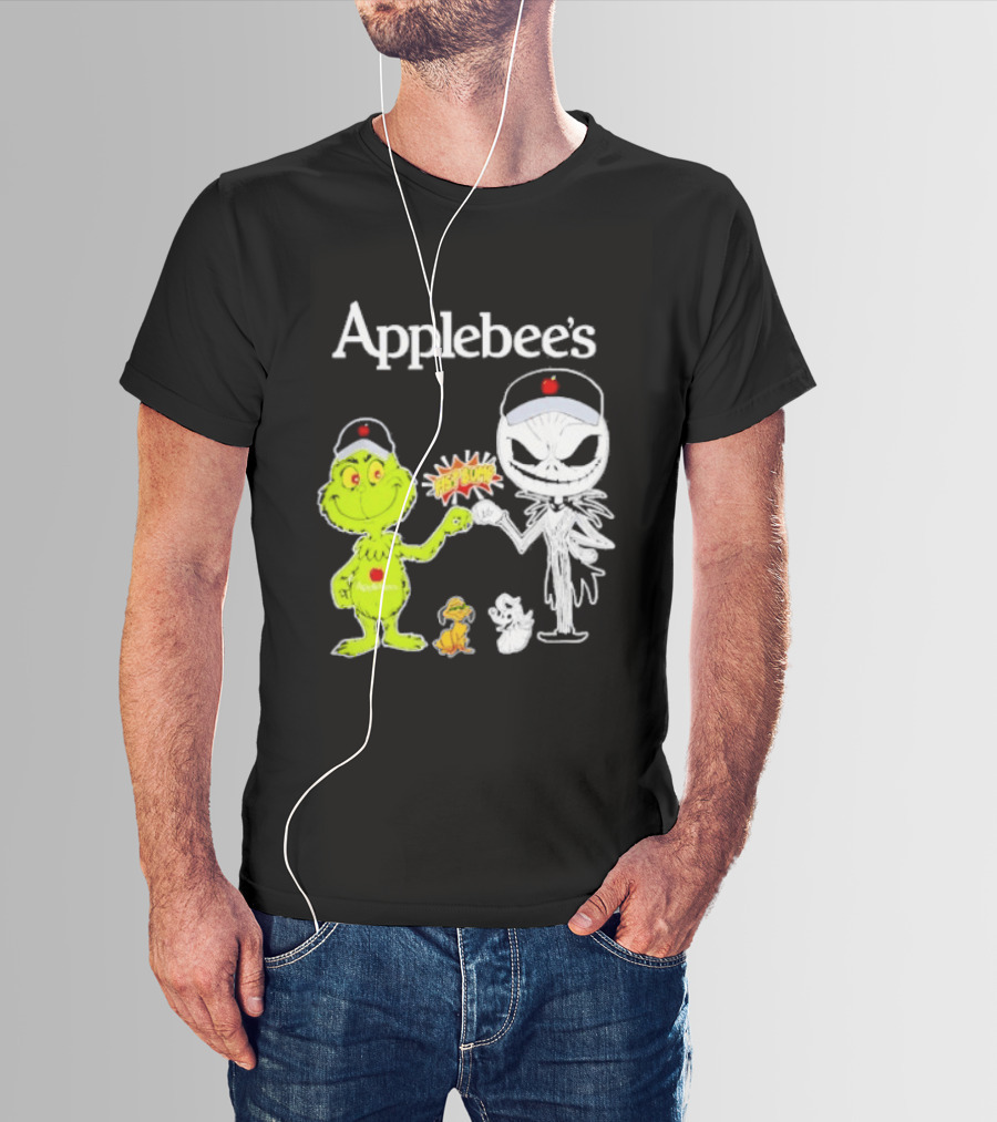 Applebee's Grinch And Jack Skellington Fist Bump Halloween Bash T-Shirt
