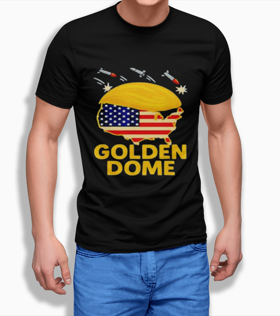 Golden Dome USA Map Trump Hair Shield With Stars And Stripes T-Shirt
