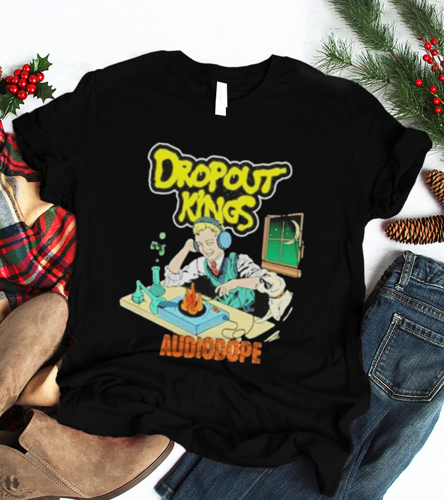 Dropout Kings Audio Dope Scientist Listening With Headphones And Chemistry Setup T-Shirt