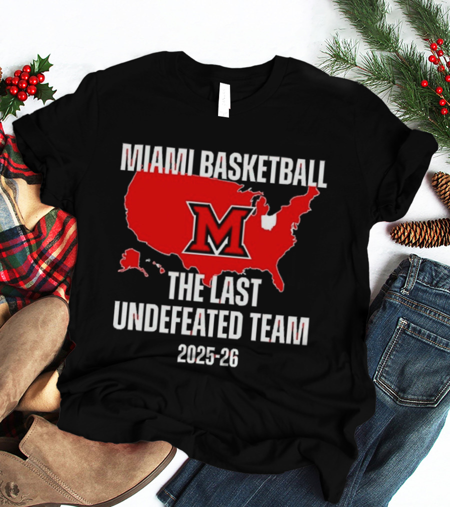 Miami Basketball RedHawks The Last Undefeated Team 2025 26 USA Map T-Shirt