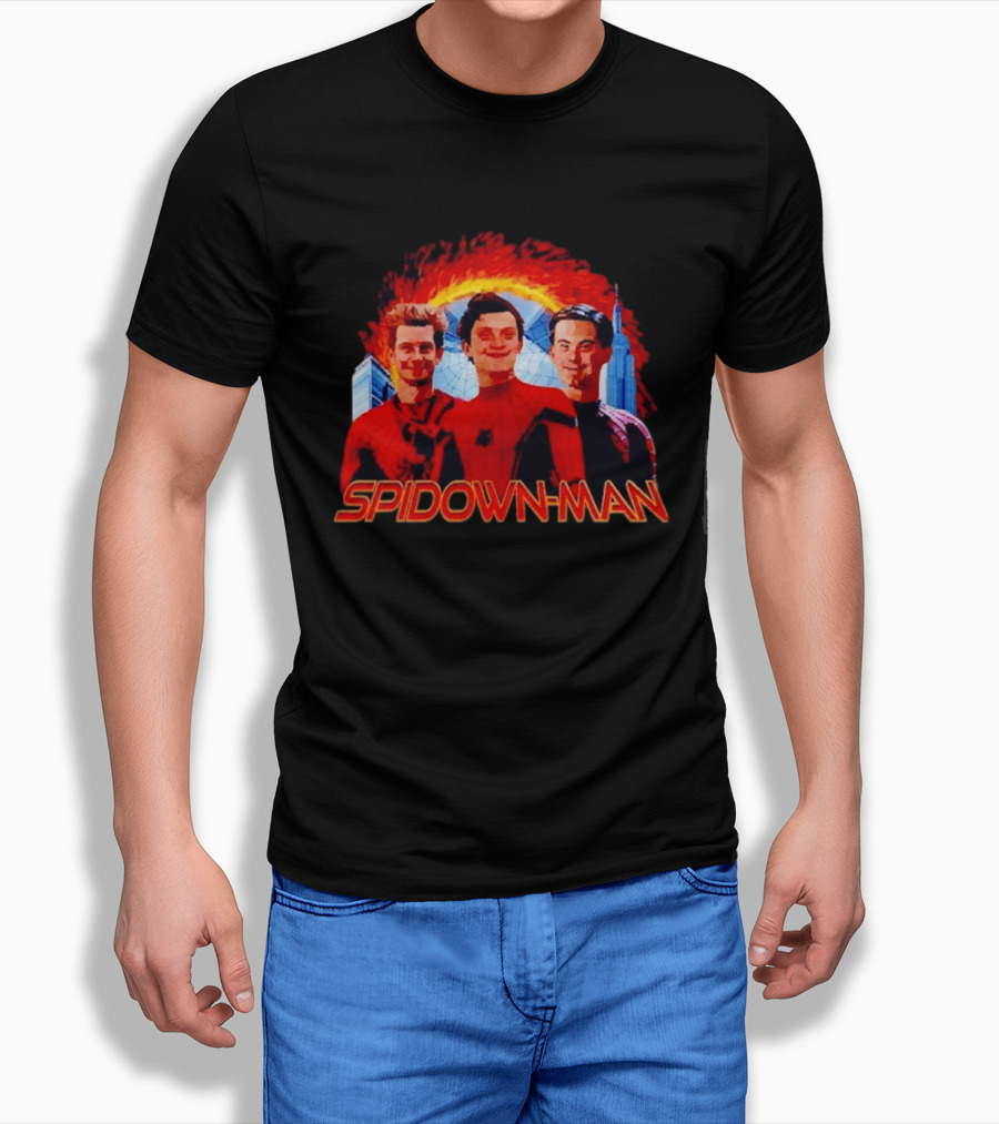 Spidown Man Trio Mashup With Fire And Spider Web T-Shirt