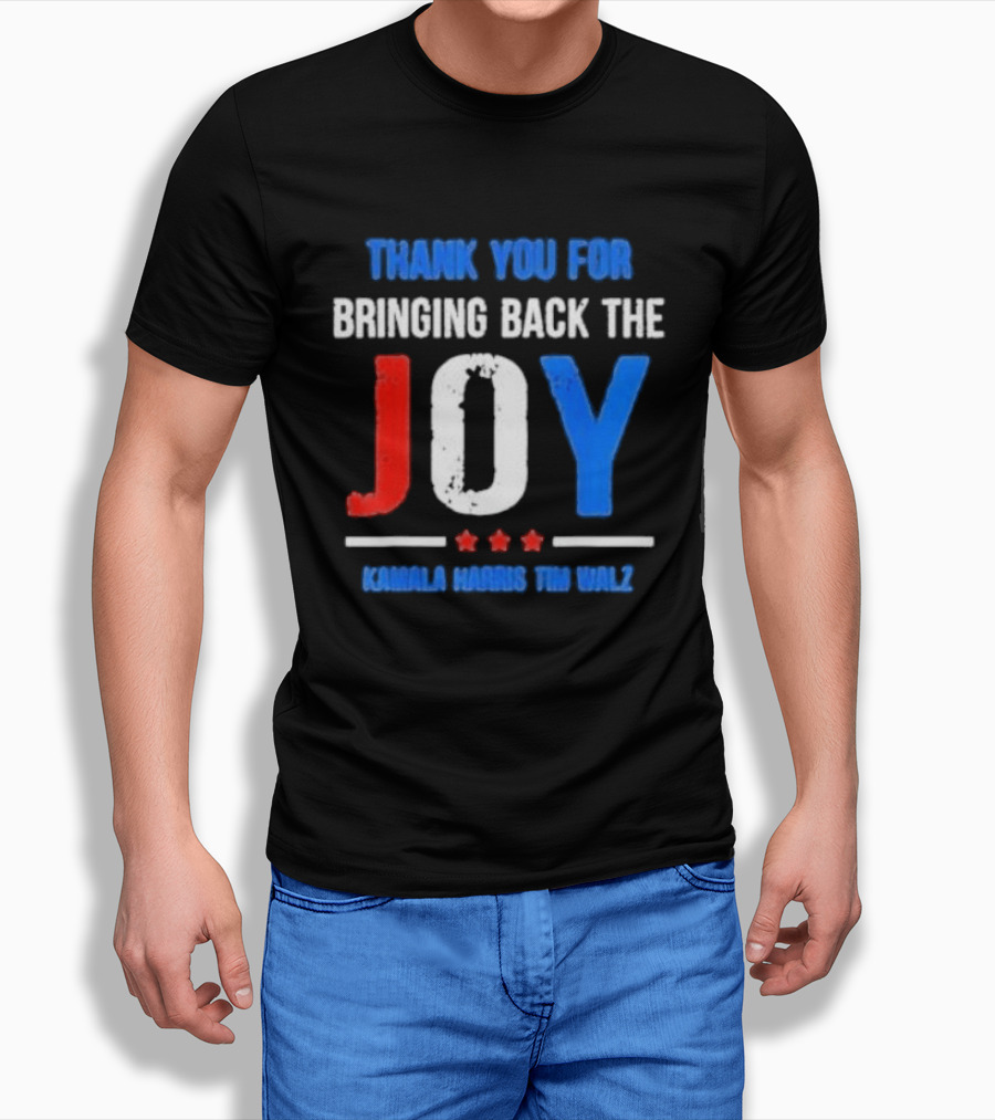 Thank You For Bringing Back The Joy Kamala Harris Tim Walz Text With Decorative Stars T-Shirt