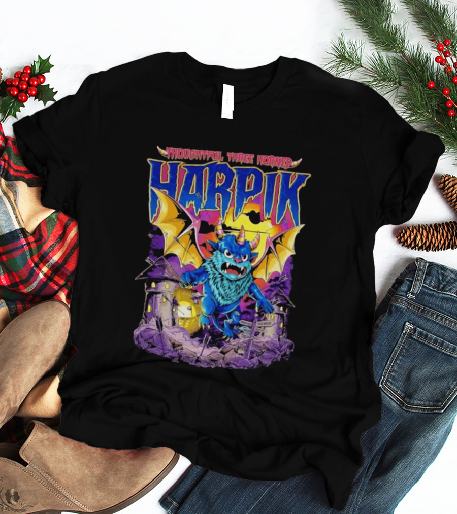 Thoughtful Three Horned Harpik Monster Panorama T-Shirt