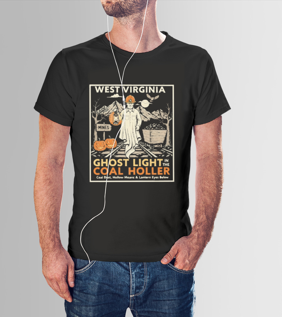 West Virginia Ghost Light In The Coal Holler Halloween Lantern Pumpkins Mountains T-Shirt