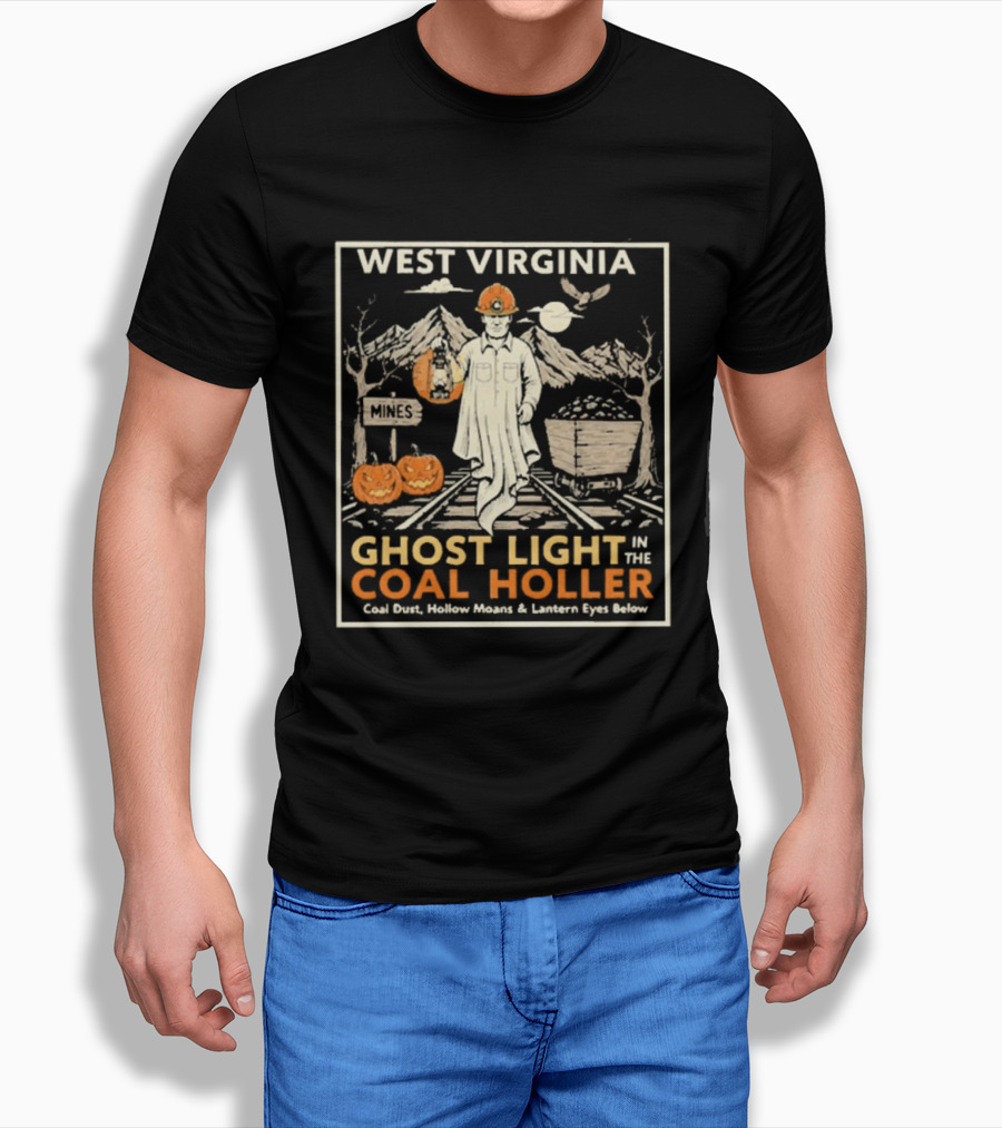 West Virginia Ghost Light In The Coal Holler Halloween Lantern Pumpkins Mountains T-Shirt