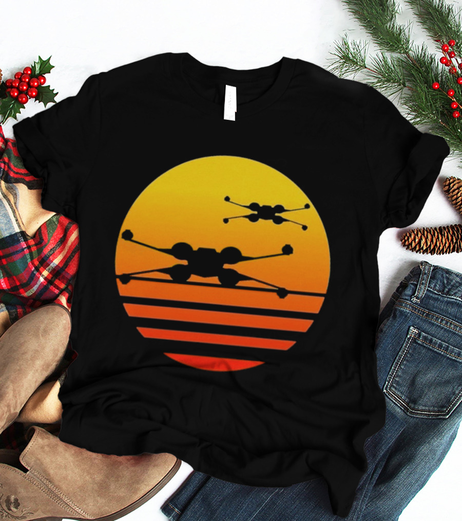 Ctrljoy X Wing Sunset Retro Sci Fi Aesthetic T-Shirt