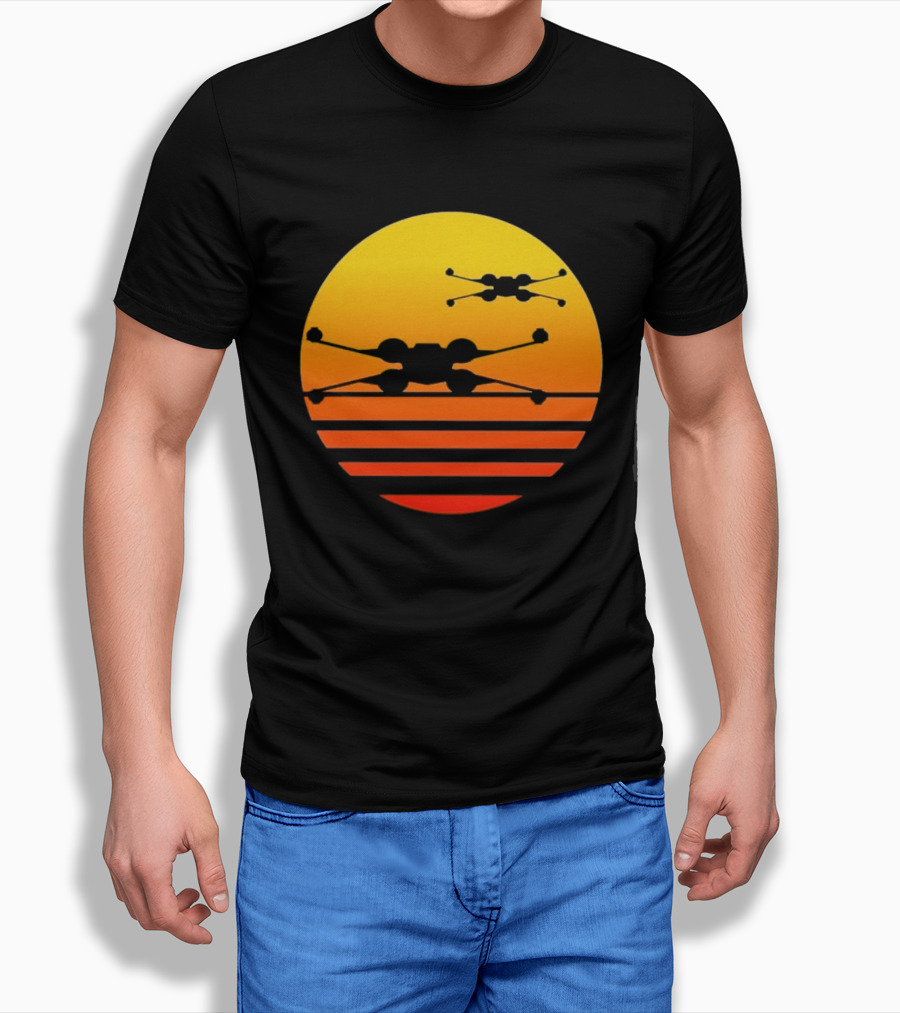 Ctrljoy X Wing Sunset Retro Sci Fi Aesthetic T-Shirt