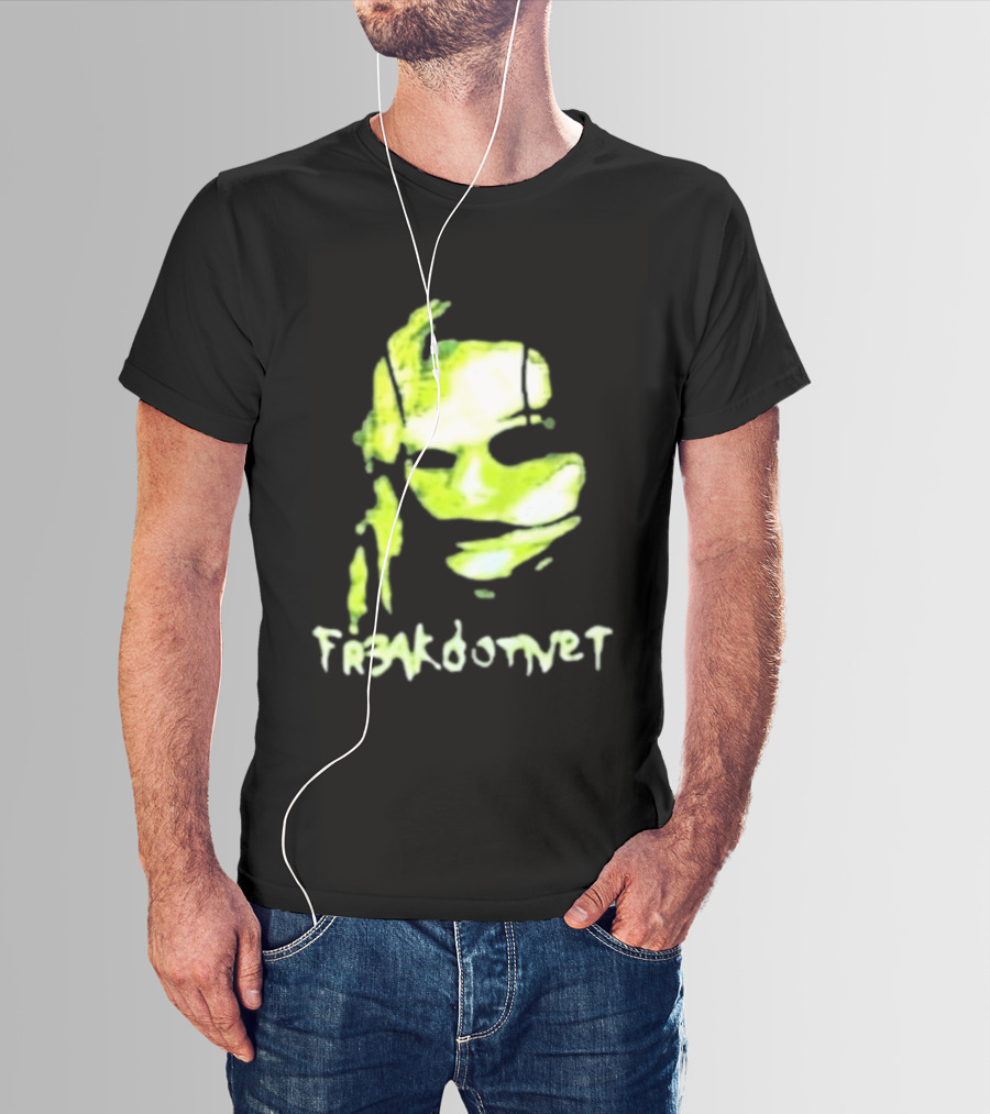 Fr3ak Fr3akdotnet Abstract Glitch Face Green Streaks T-Shirt