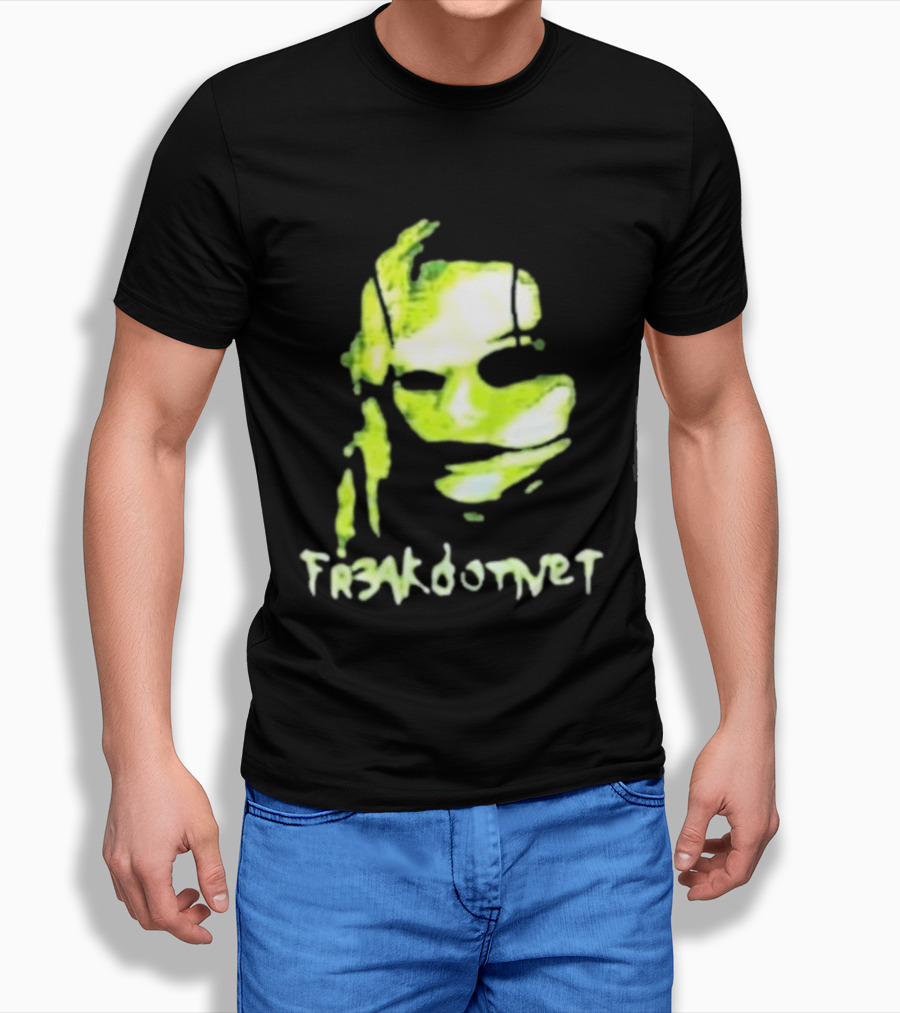 Fr3ak Fr3akdotnet Abstract Glitch Face Green Streaks T-Shirt