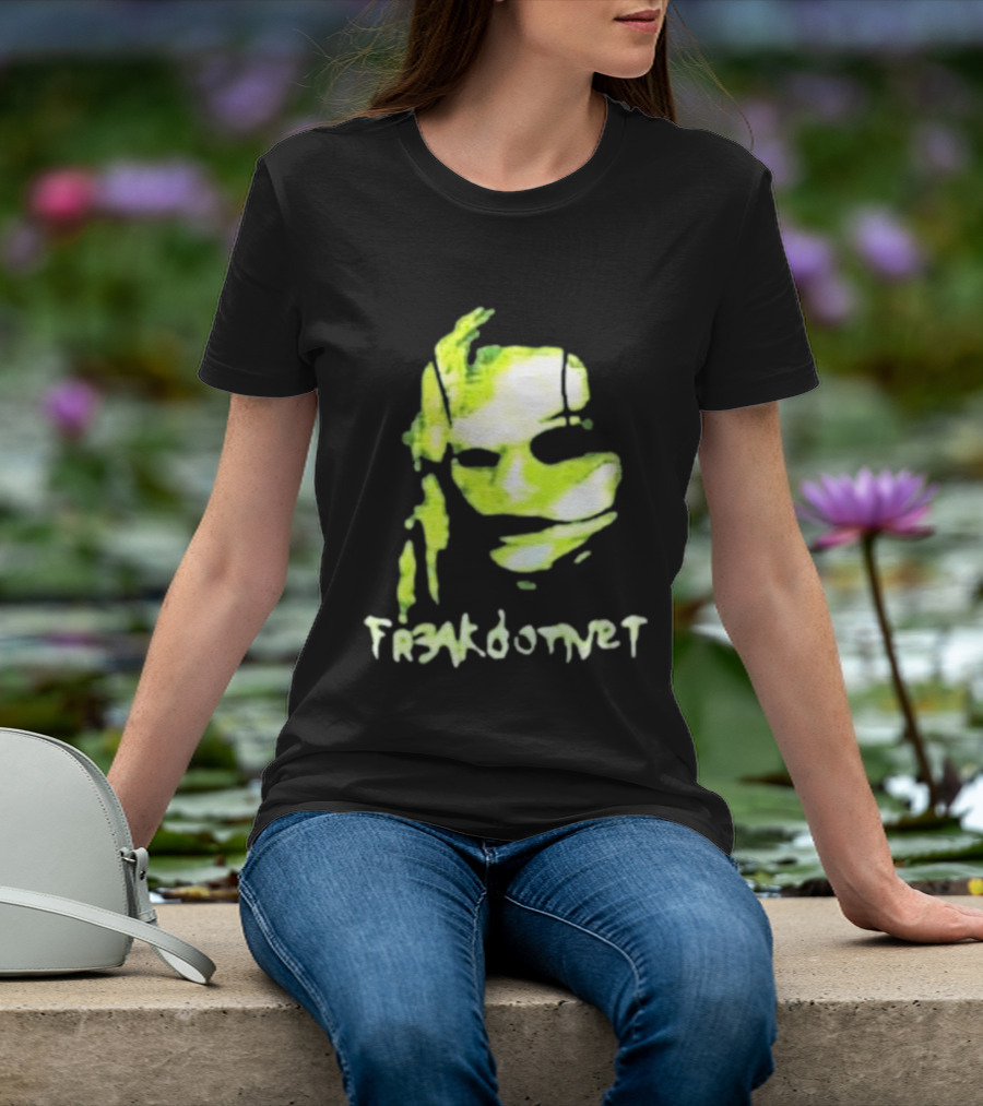 Fr3ak Fr3akdotnet Abstract Glitch Face Green Streaks T-Shirt