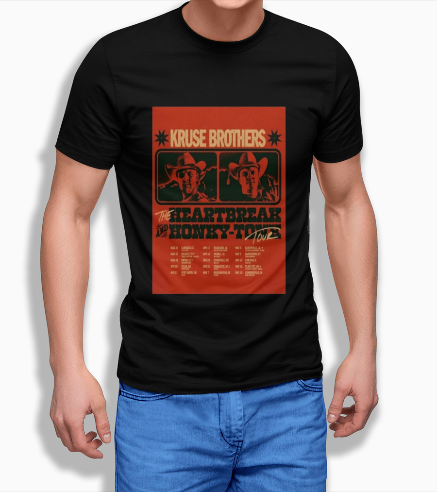 Kruse Brothers Heartbreak And Honky Tonk Tour 2026 Concert Dates T-Shirt
