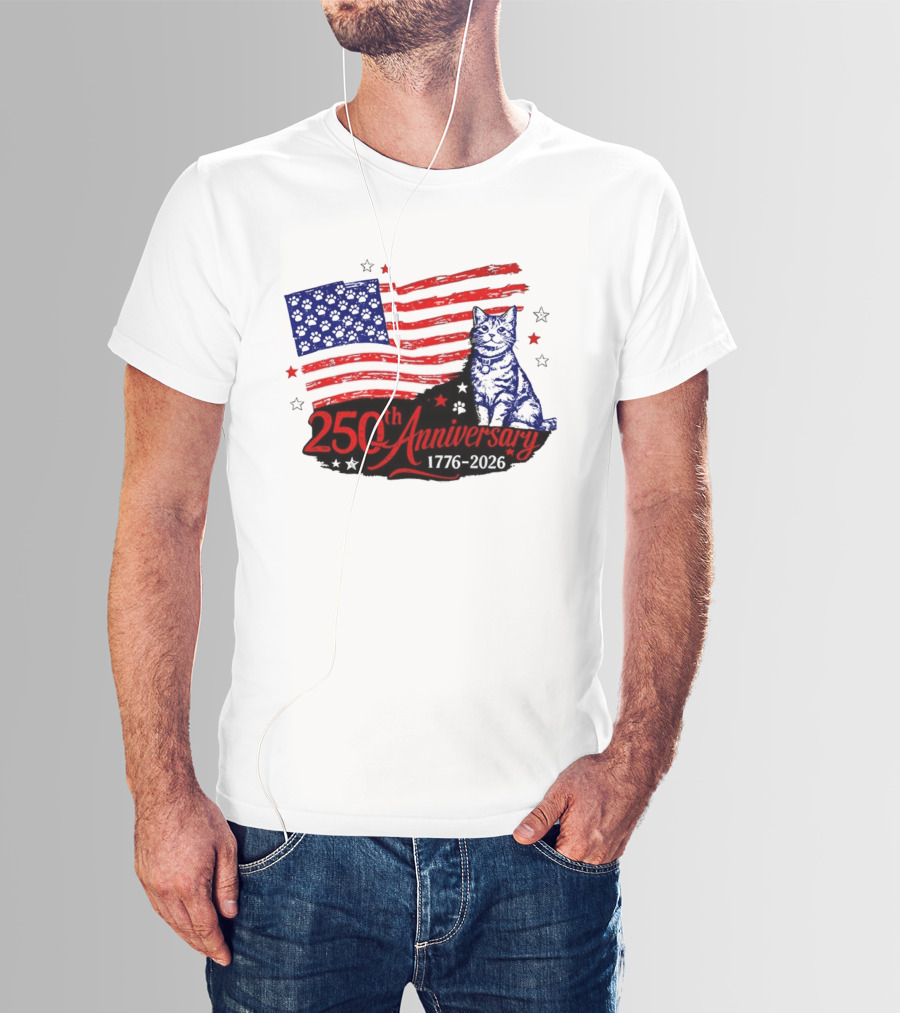 Abolish Ice Defund Resist Protest Cat With 250th Anniversary 1776 2026 USA Flag T-Shirt