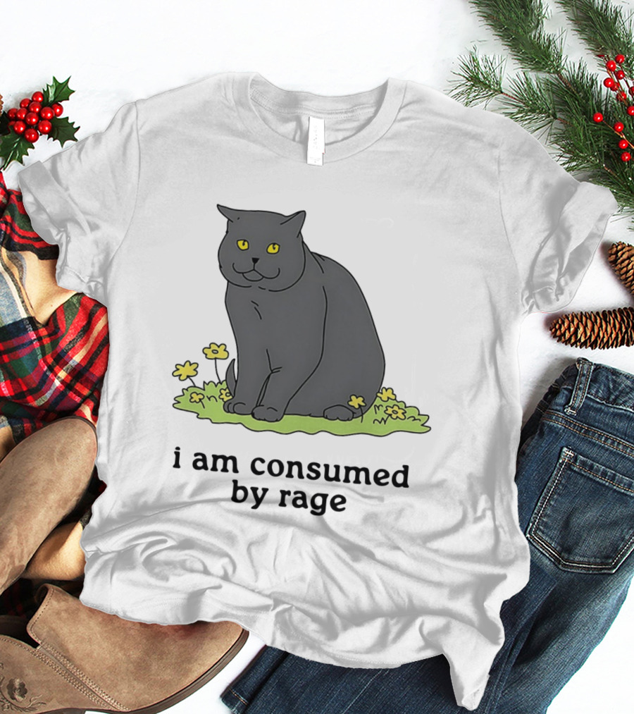 Cat I Am Consumed By Rage Sitting With Yellow Flowers T-Shirt