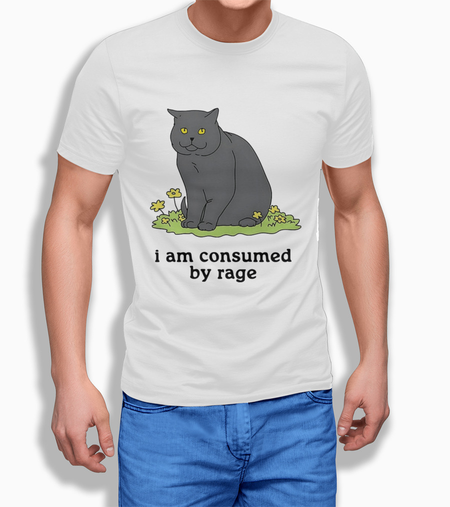 Cat I Am Consumed By Rage Sitting With Yellow Flowers T-Shirt