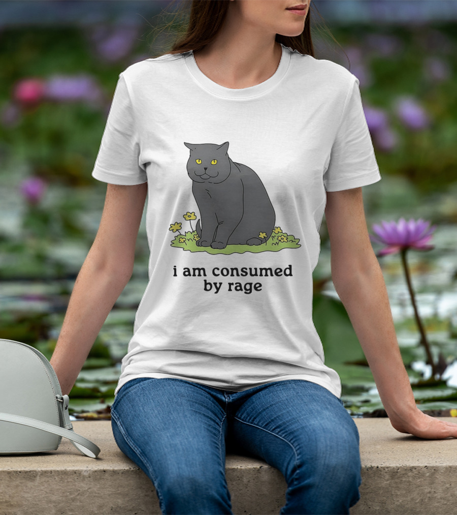 Cat I Am Consumed By Rage Sitting With Yellow Flowers T-Shirt