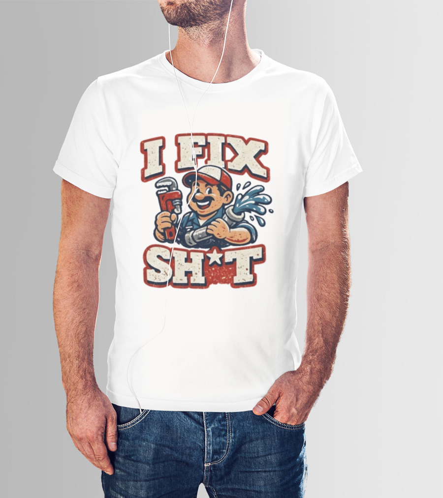 I Fix Sht Plumber Cartoon Graphic With Pipe And Wrench T-Shirt