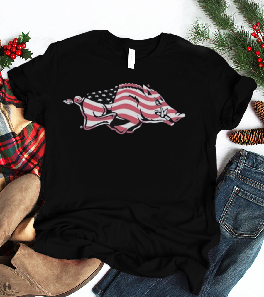 Arkansas Razorbacks USA Flag Hog T-Shirt