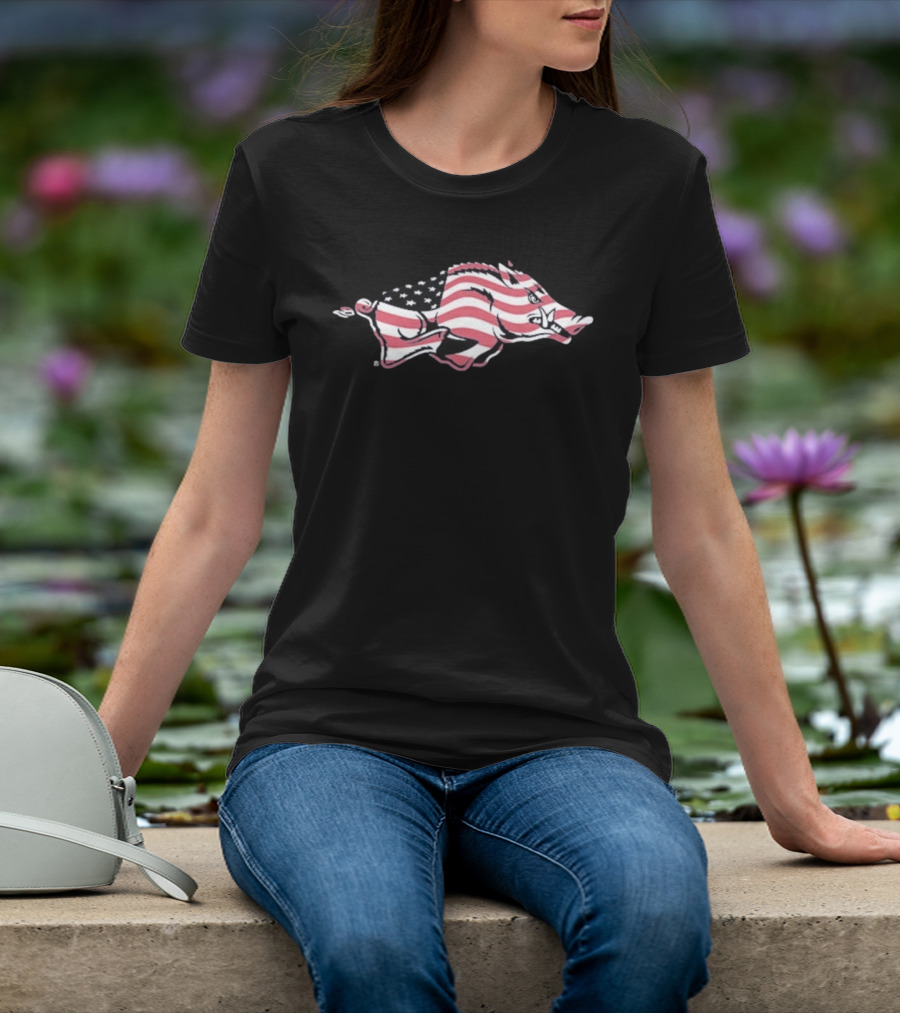 Arkansas Razorbacks USA Flag Hog T-Shirt