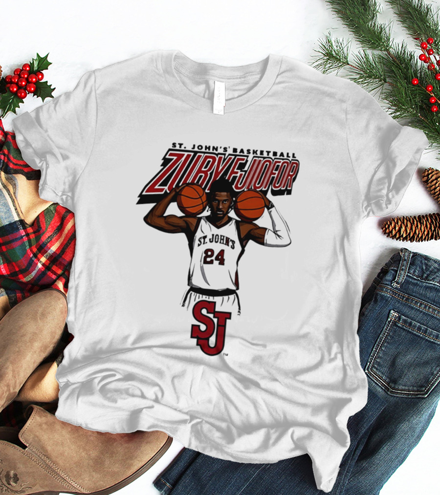 St. John's Basketball Zuby Ejiofor 24 Red Storm Pose SJ T-Shirt
