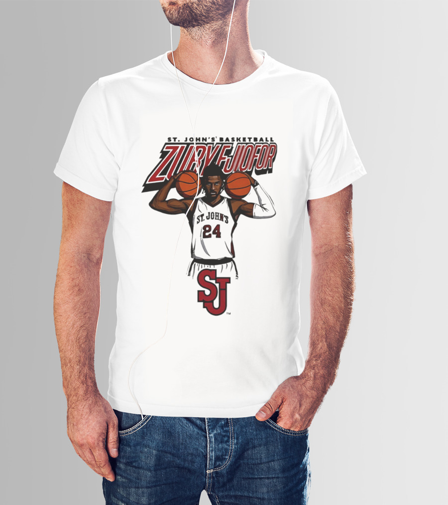 St. John's Basketball Zuby Ejiofor 24 Red Storm Pose SJ T-Shirt
