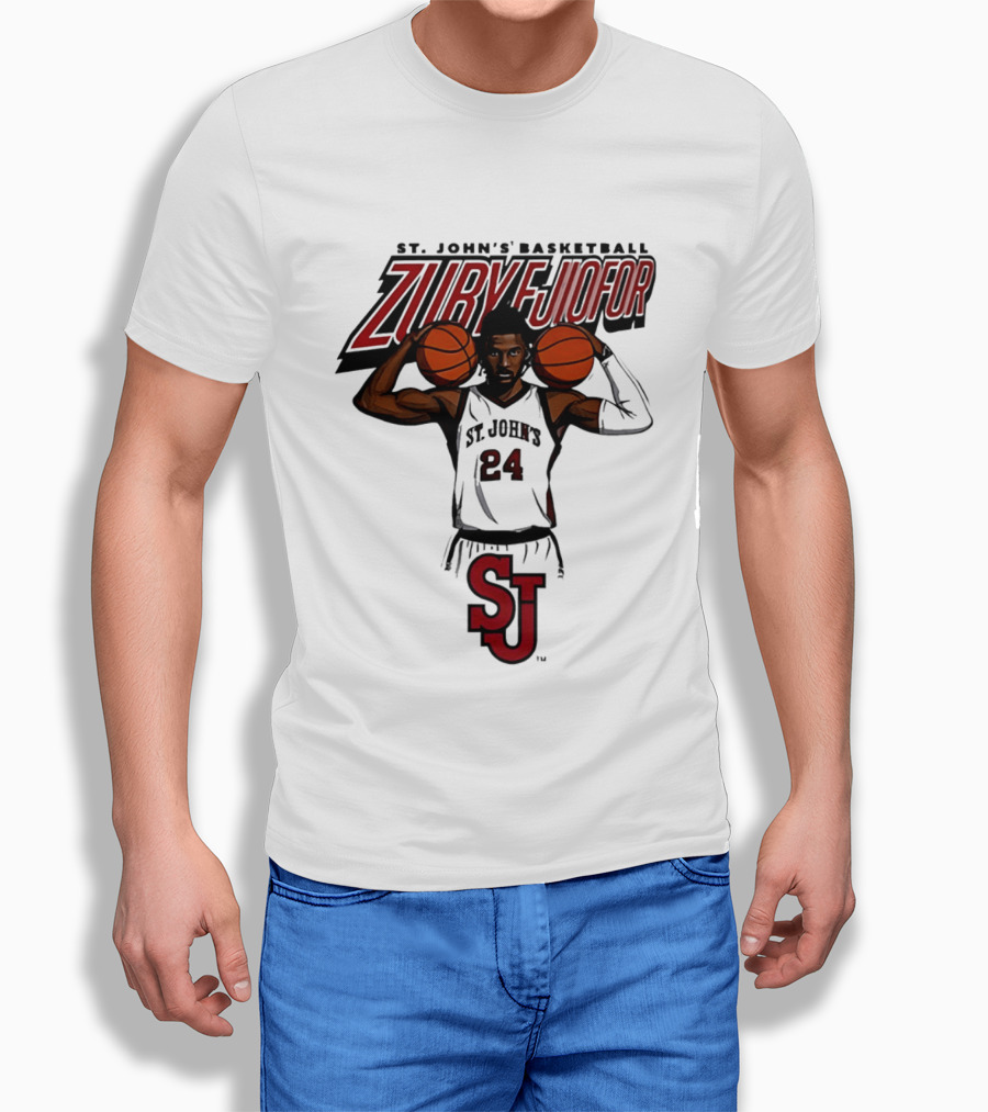 St. John's Basketball Zuby Ejiofor 24 Red Storm Pose SJ T-Shirt