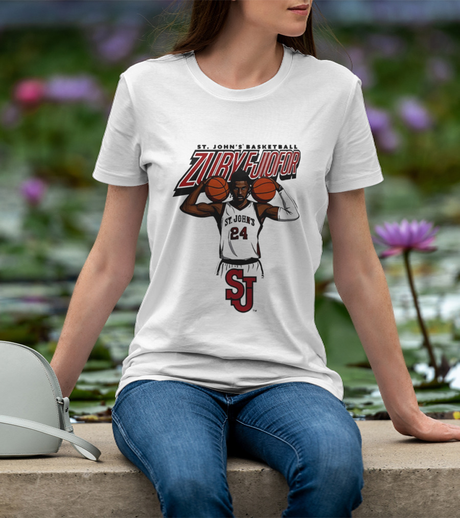 St. John's Basketball Zuby Ejiofor 24 Red Storm Pose SJ T-Shirt