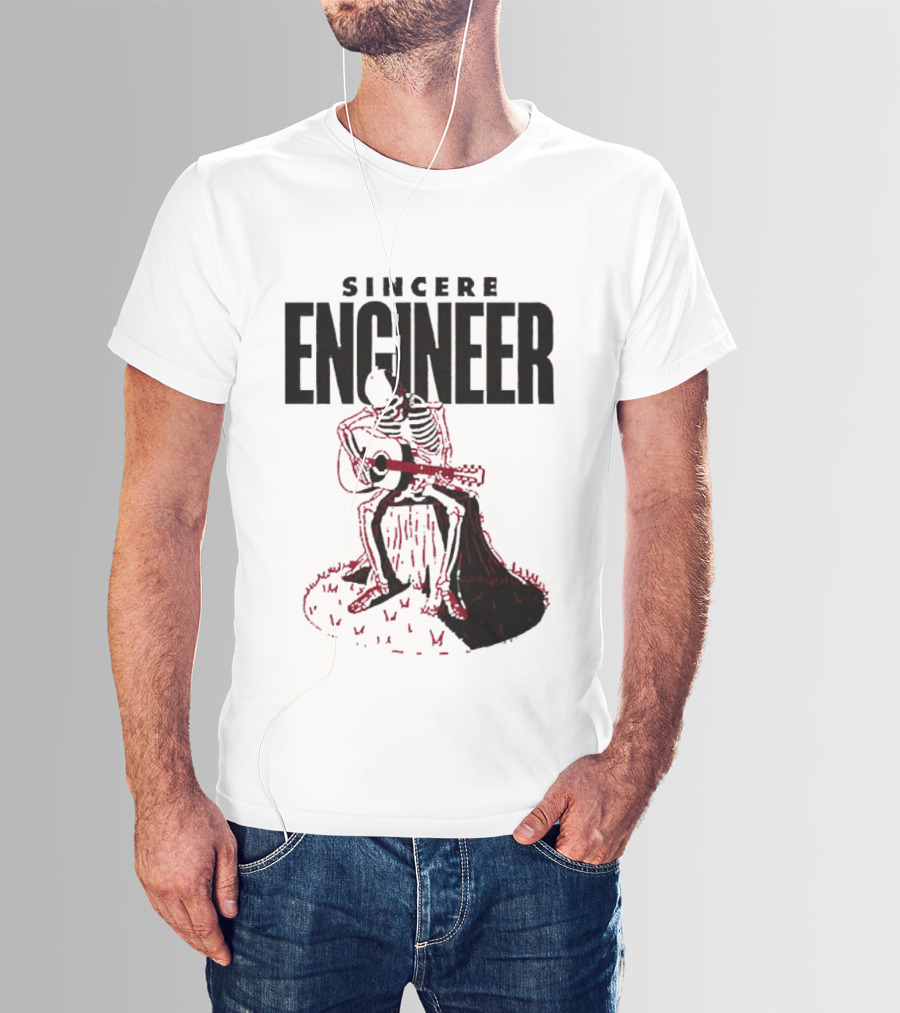 Sincere Engineer Skeleton Playing Guitar On Tree Stump T-Shirt