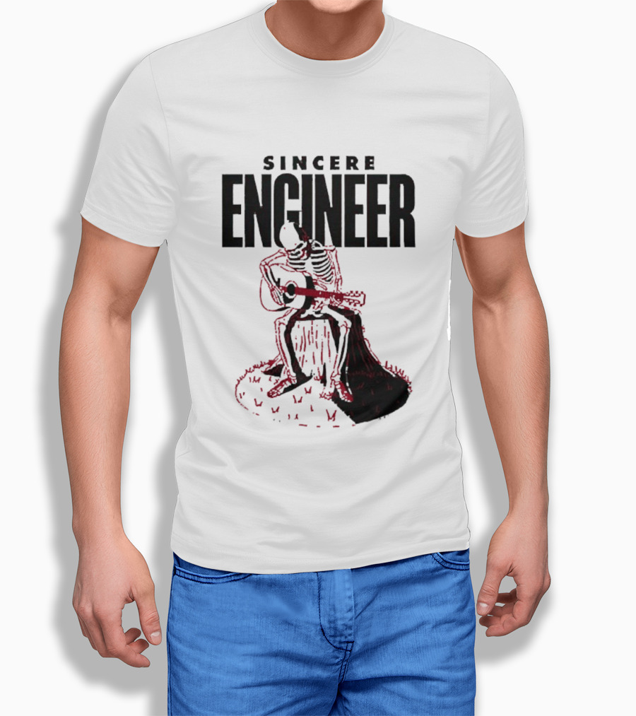 Sincere Engineer Skeleton Playing Guitar On Tree Stump T-Shirt