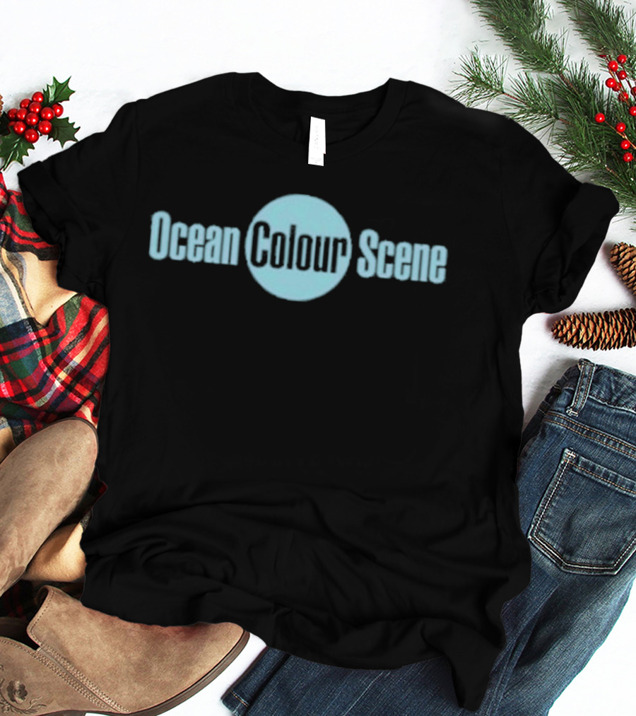 Ocean Colour Scene Band Name Text In Light Blue Circle T-Shirt