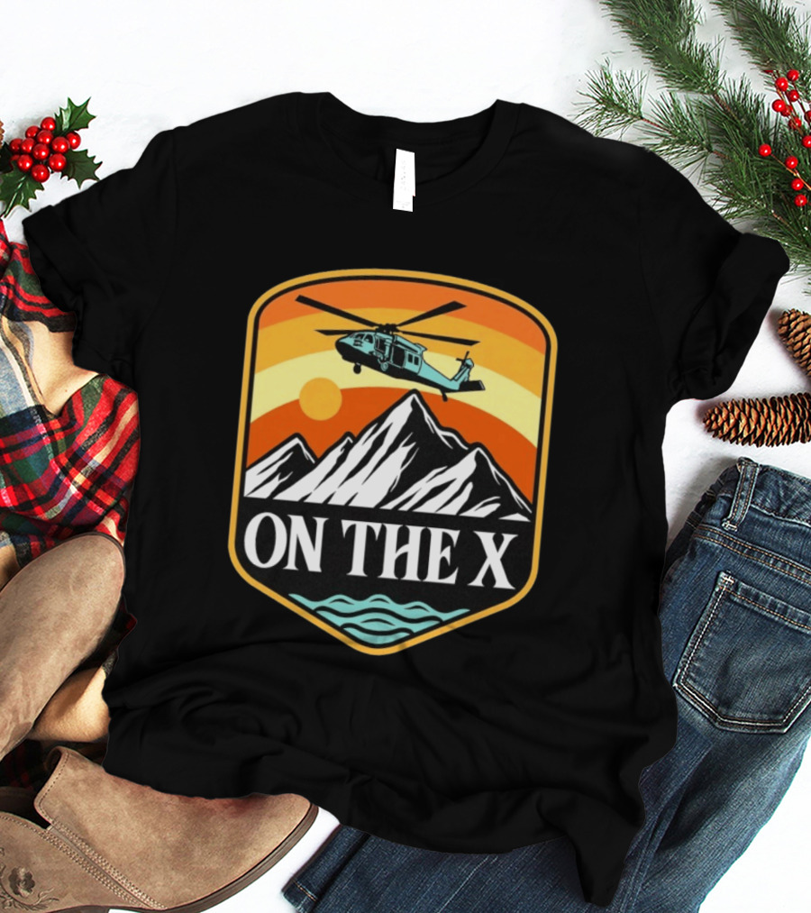 Otx Nation On The X Blackhawk Helicopter Mountain Sunset T-Shirt