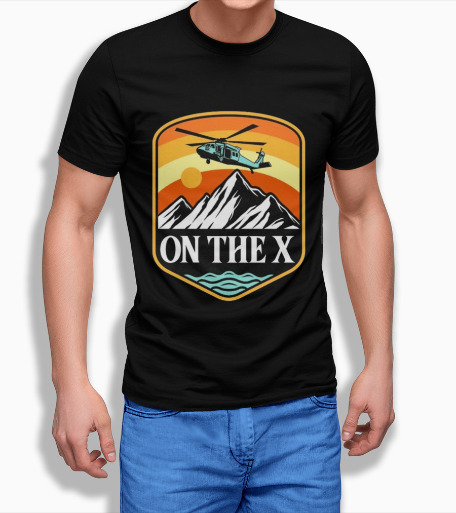 Otx Nation On The X Blackhawk Helicopter Mountain Sunset T-Shirt