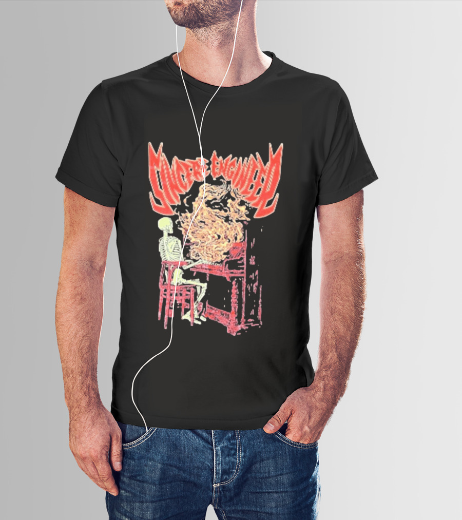 Sincere Engineer Skeleton With Flaming Piano T-Shirt