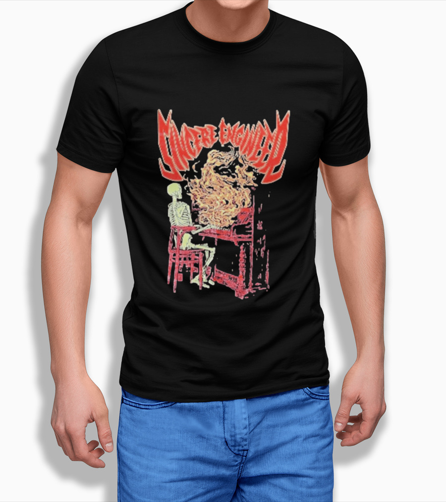 Sincere Engineer Skeleton With Flaming Piano T-Shirt