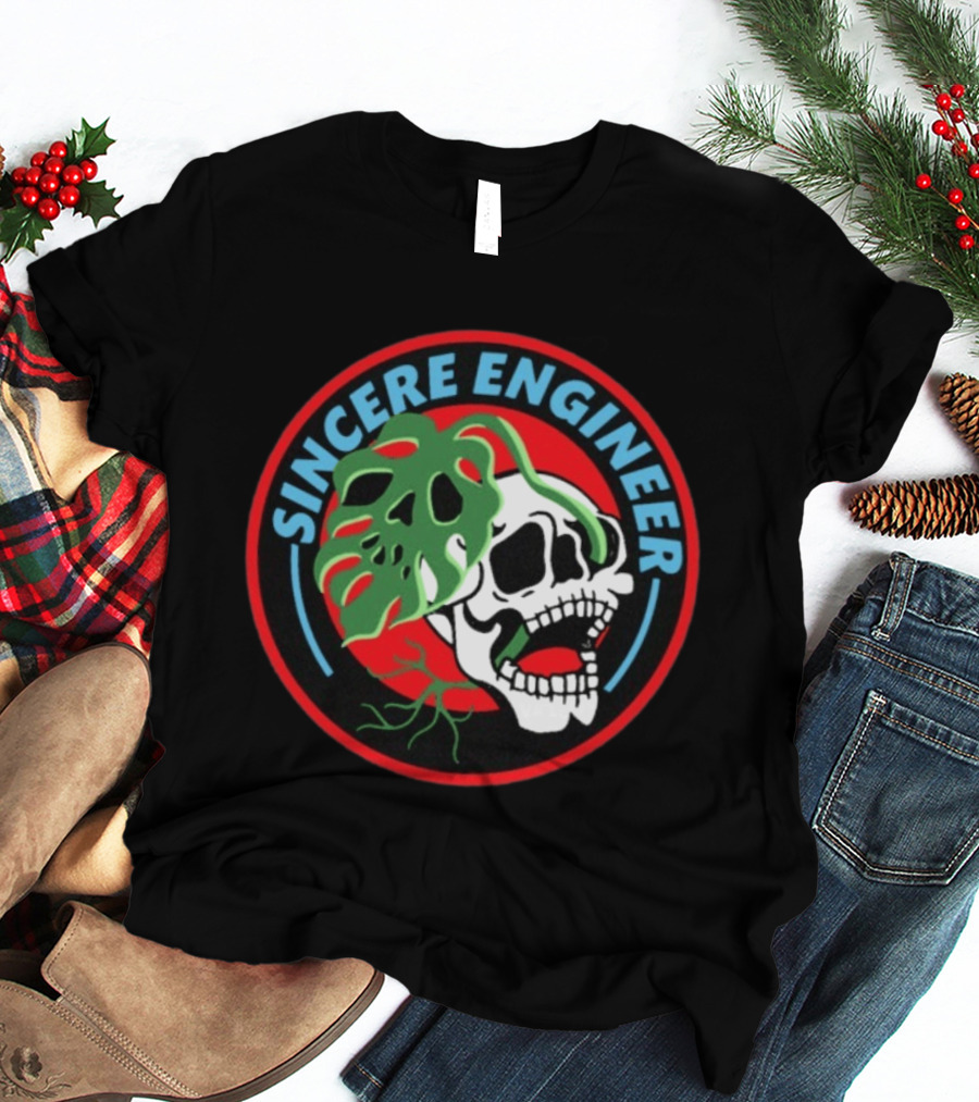Sincere Engineer Skull Plant Circle T-Shirt