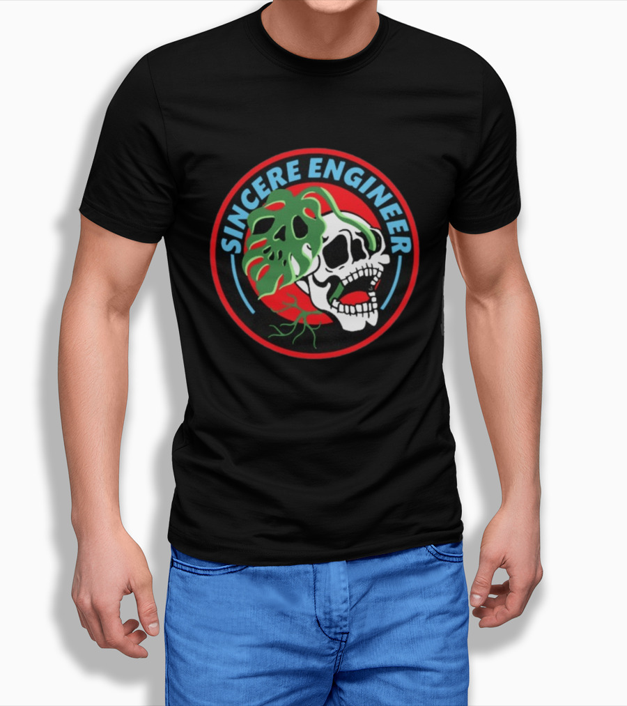 Sincere Engineer Skull Plant Circle T-Shirt