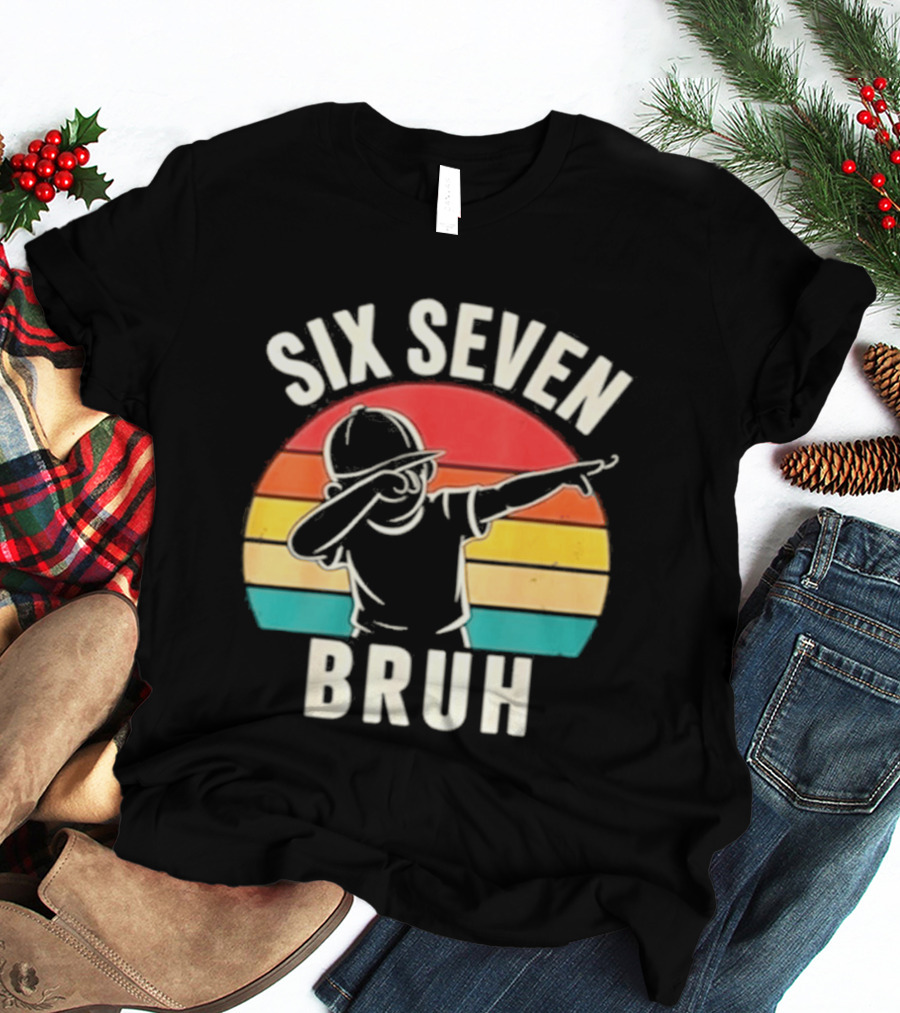 Six Seven Bruh Dabbing Retro Rainbow T-Shirt