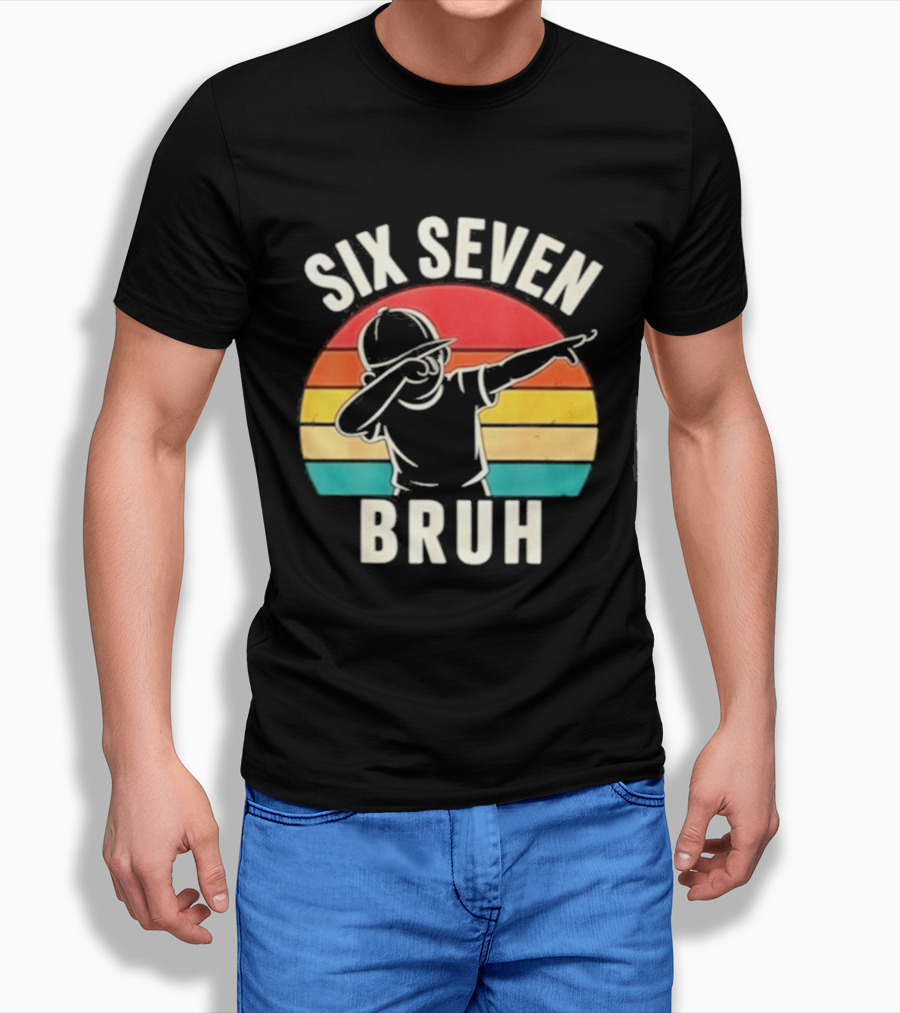 Six Seven Bruh Dabbing Retro Rainbow T-Shirt