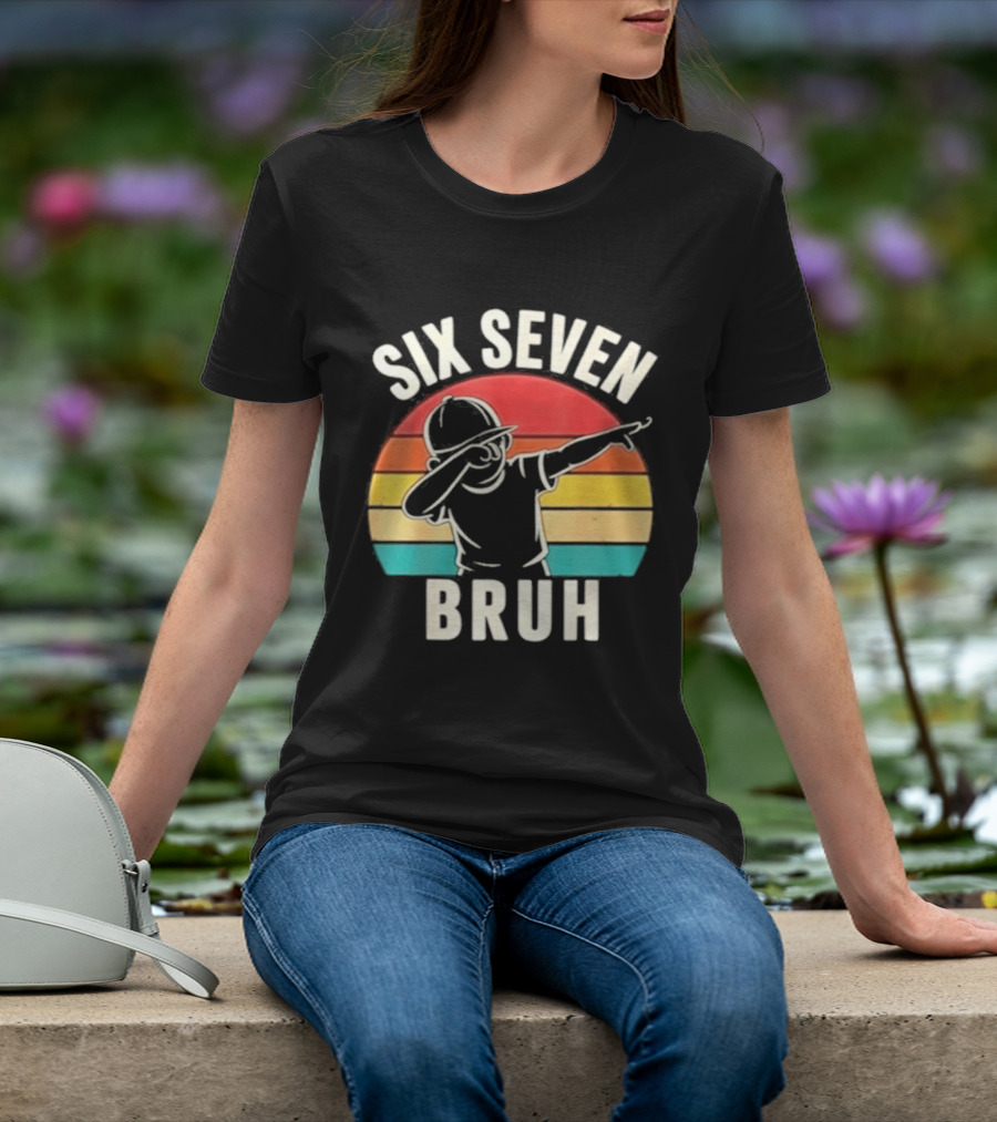 Six Seven Bruh Dabbing Retro Rainbow T-Shirt